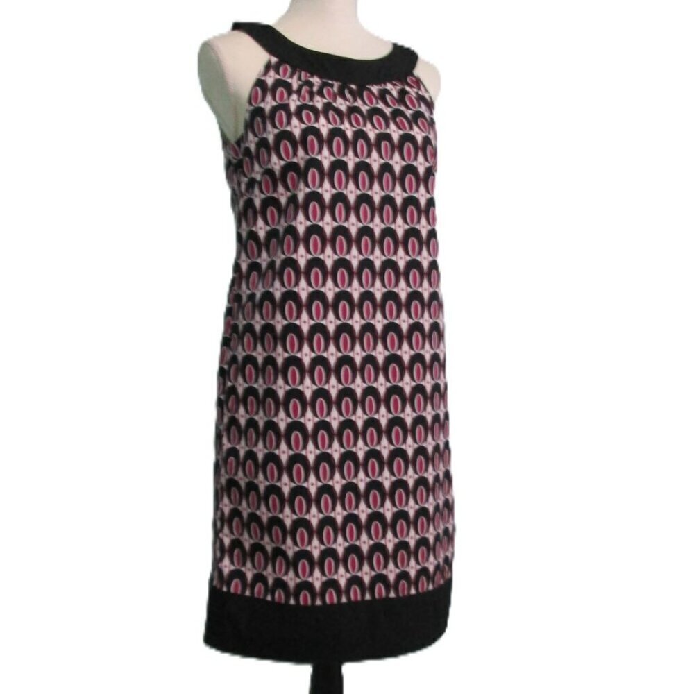 Ann Taylor Casual A-Line Dress -Black/White/Burgandy Multi Color-EUC